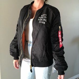 Anti Social Social Club Bomber Jacket, Black with Orange Lining, XL, Unisex